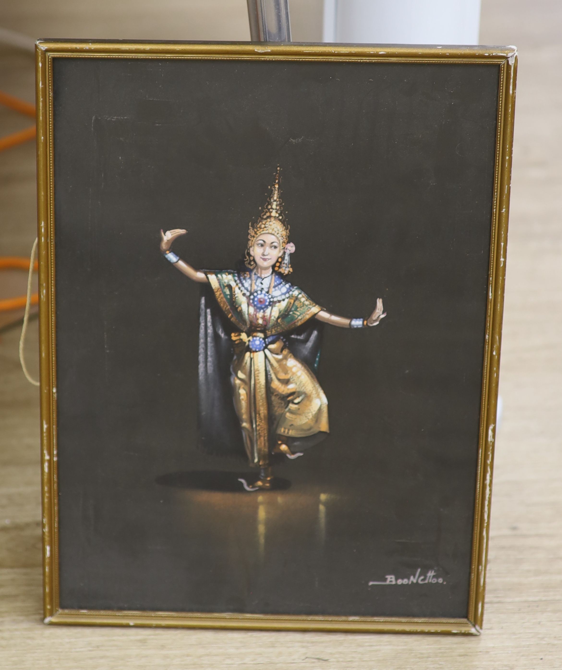 Booncttoo, gouache on black paper, Siamese dancer, signed, 36 x 26cm